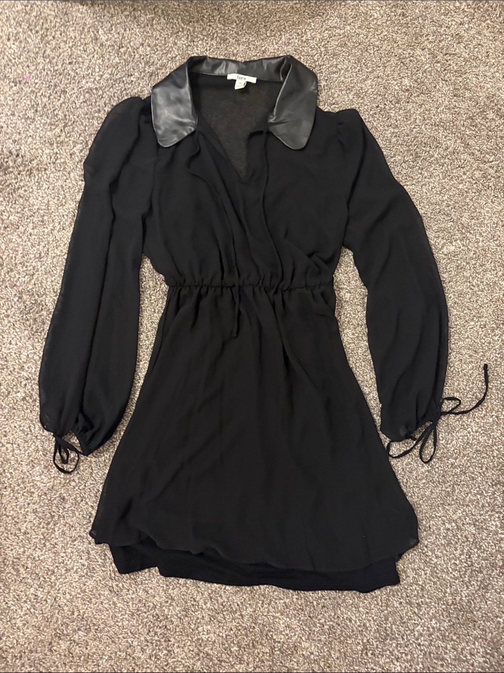 Bar III Black Long-Sleeve V-Neck Dress with Faux Leather Collar